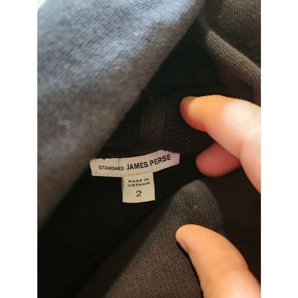 STANDARD JAMES PERSE black  HOOD ZIP FRONT SWEATSHIRT STRETCH jacket sz 2 (Mediu - Picture 4 of 6